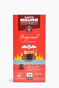 10 קפסולות אלומיניום למכונת נספרסו חוזק 10 Caffe Mauro Original 10 קפסולות אלומיניום למכונת נספרסו חוזק 10 Caffe Mauro Original