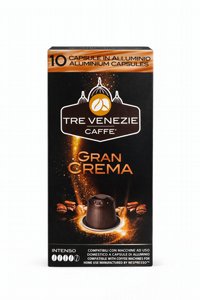 10 קפסולות אלומיניום תואמות נספרסו Tre Venezie Caffe – Gran Crema חוזק 3/5 10 קפסולות אלומיניום תואמות נספרסו Tre Venezie Caffe – Gran Crema חוזק 3/5